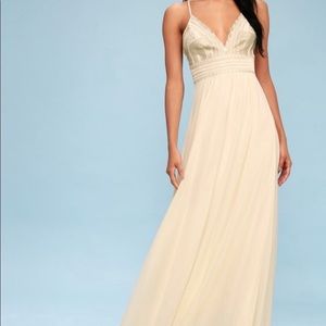 NWT Lulus Savona Cream Gold Embroidered Dress